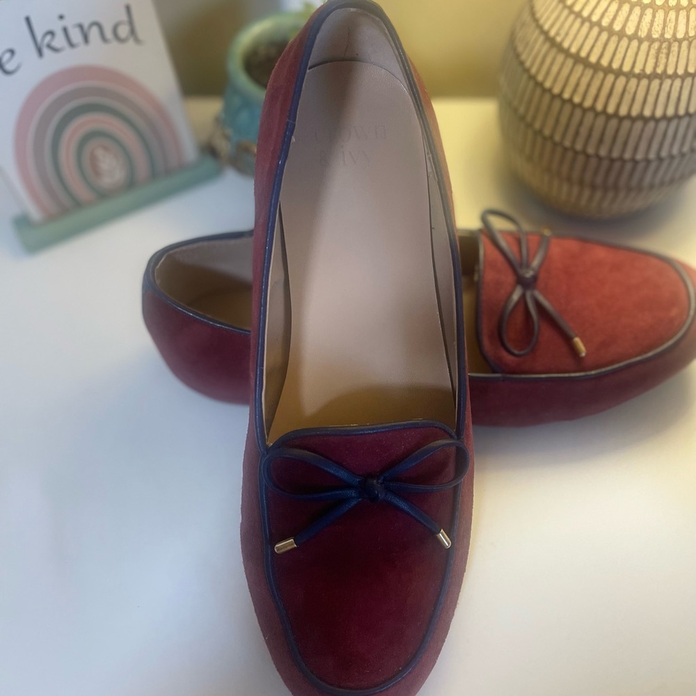 Crown & Ivy Farrah Wine Suede Loafers with Bow Detail